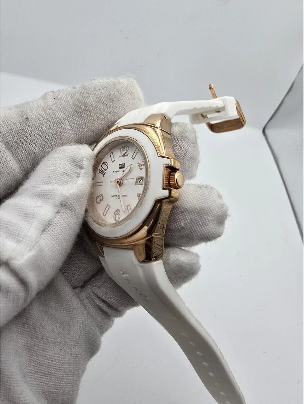 Tommy Hilfiger Gold Bezel Women's White Silicone Strap Watch